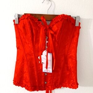 EVAbaby M Red Ruffle Satin Front Hook Bustier